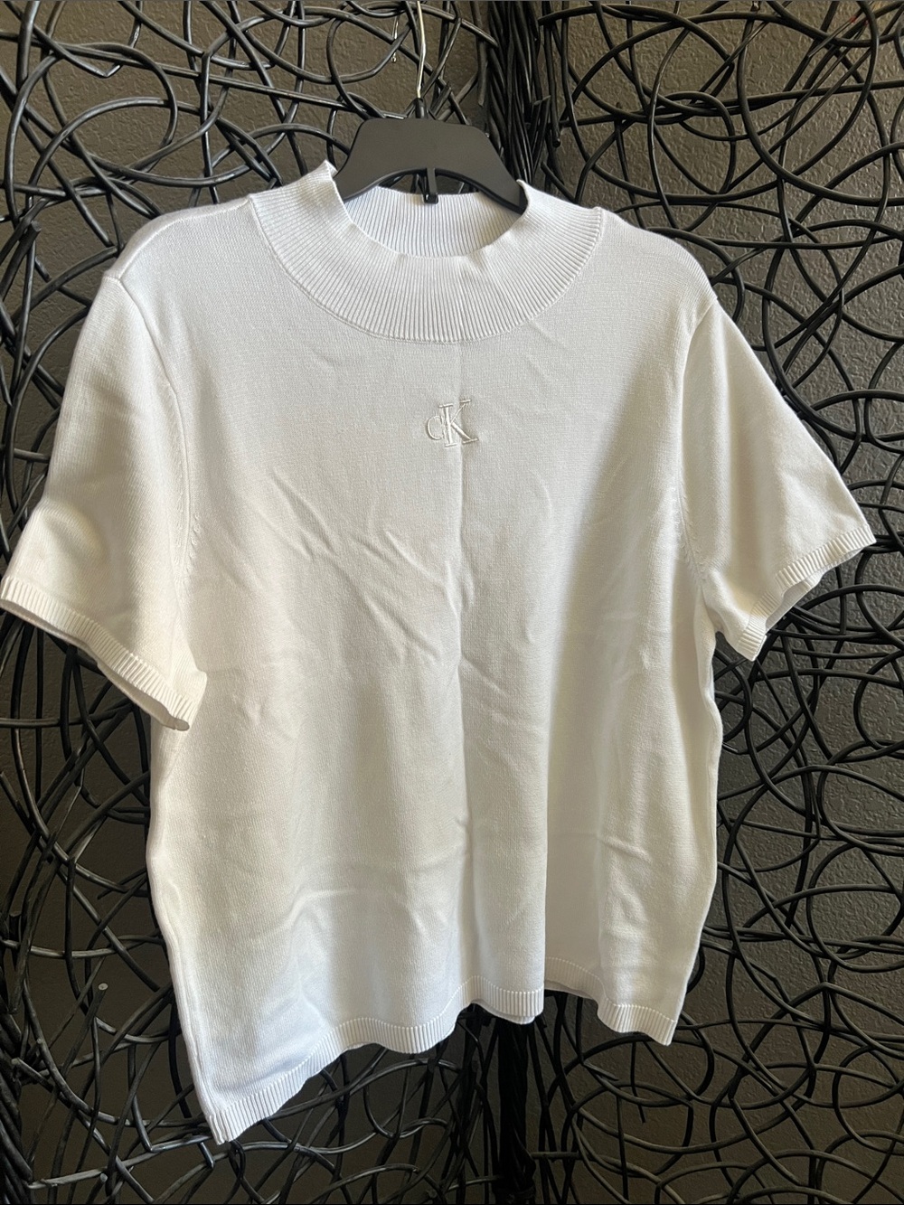 Calvin Klein White Short-Sleeve Knit Tee with Subtle CK Logo